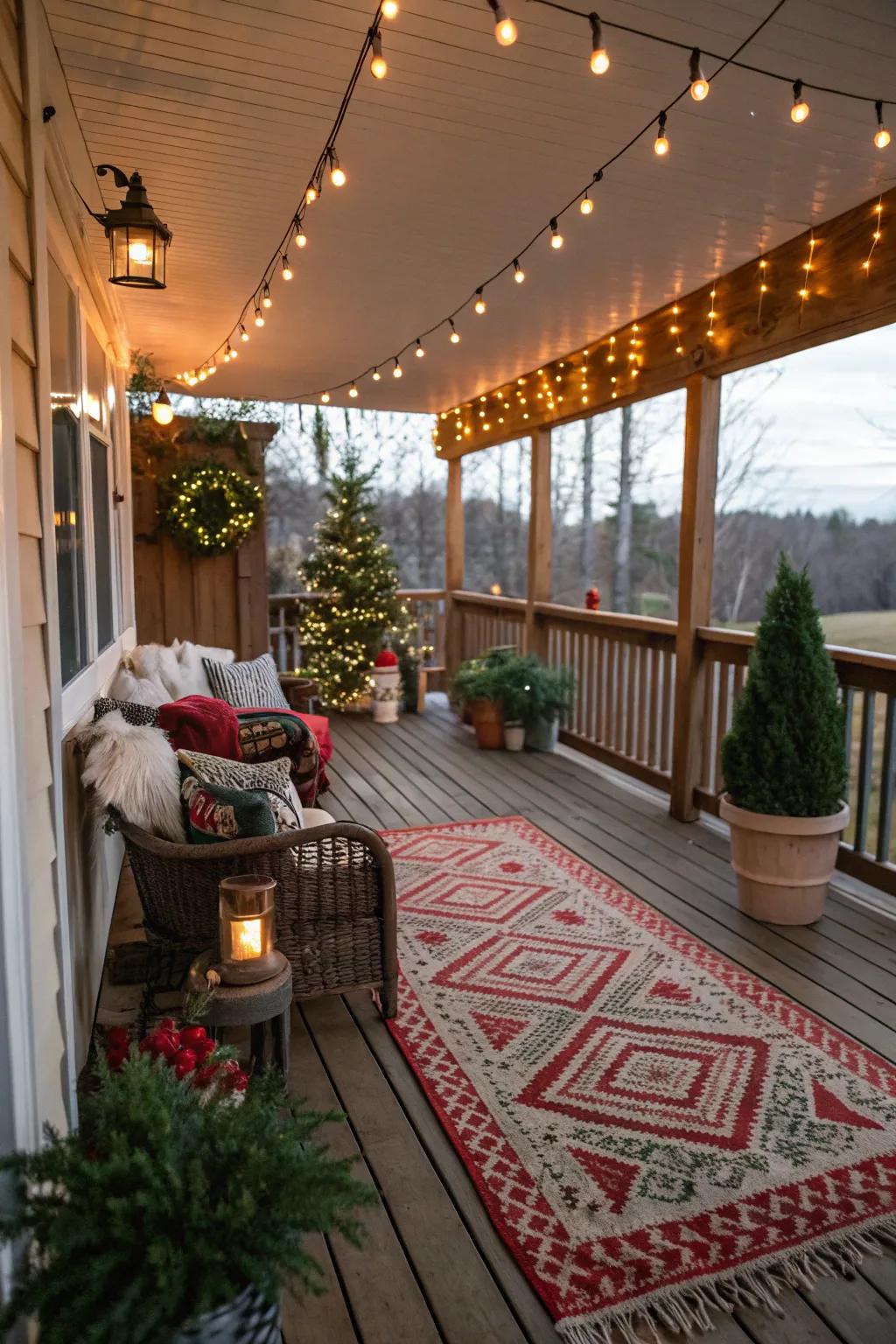 A festive floor covering adds warmth and flair.