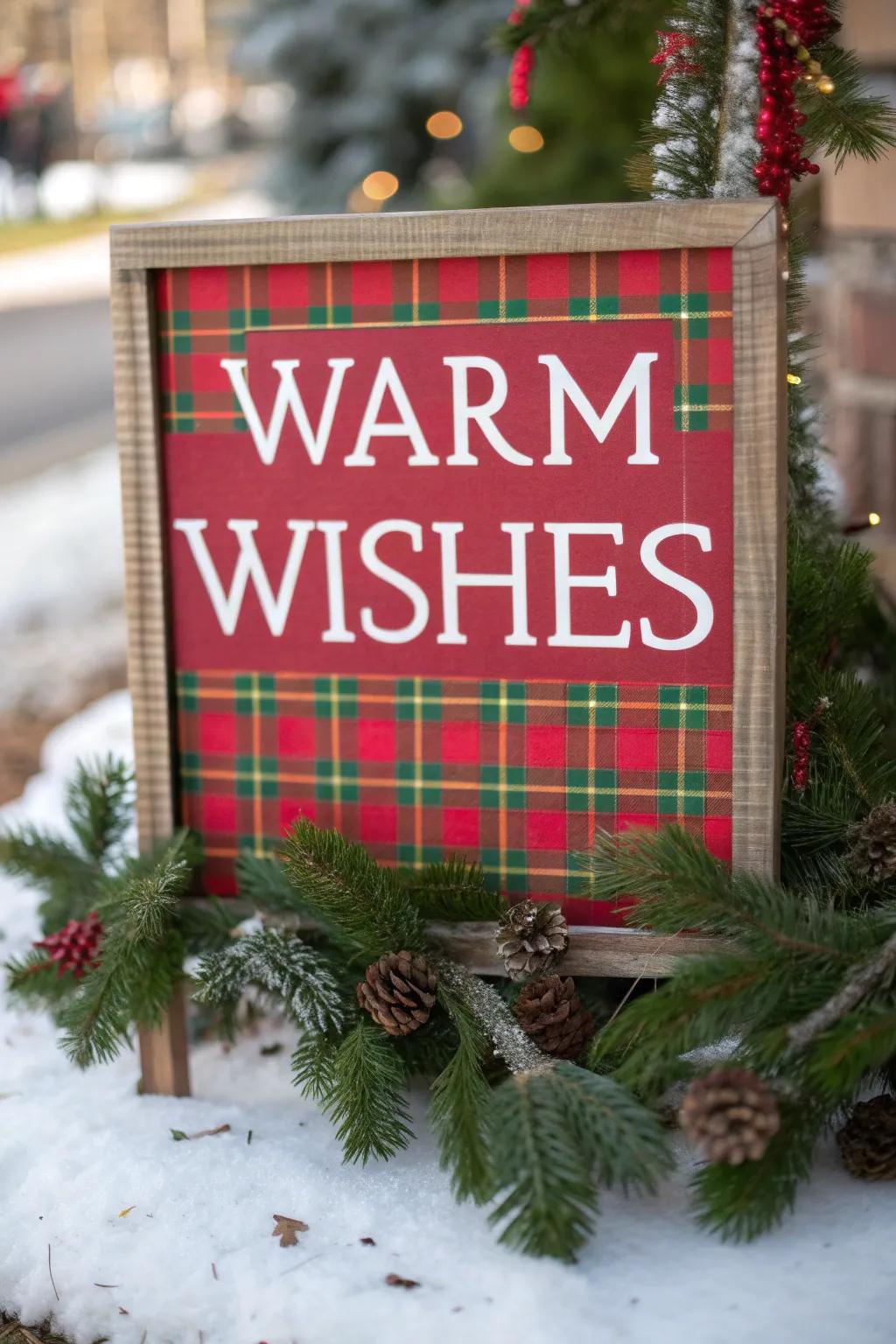 Fashion warmth with a checked-patterned Yuletide notice.