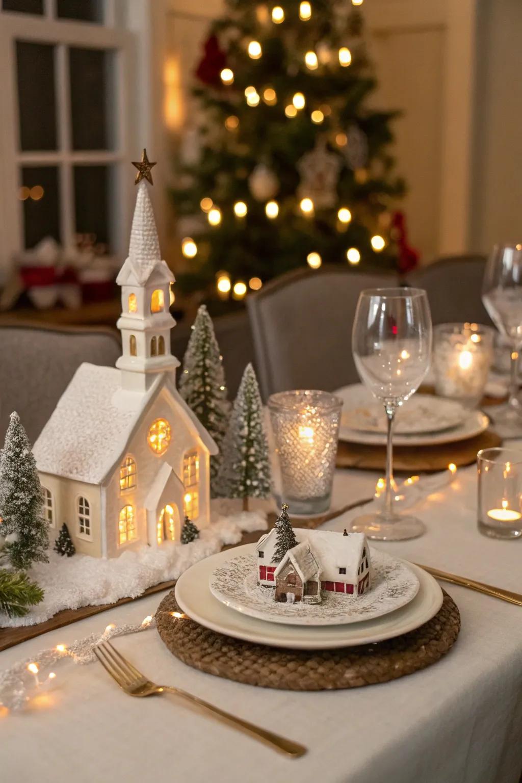 A centerpiece village adds festive cheer to holiday gatherings.