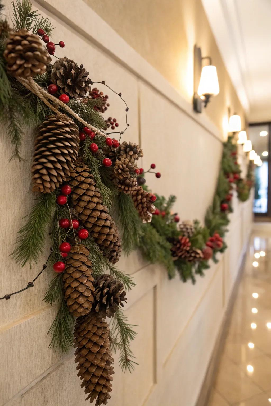 A rustic garland brings natural charm to the decor.