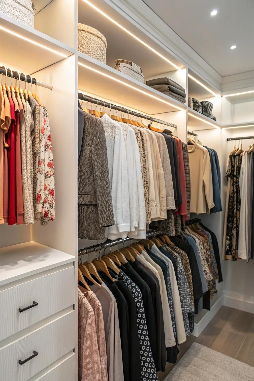 Tiered holders double the hanging capacity in a small area.