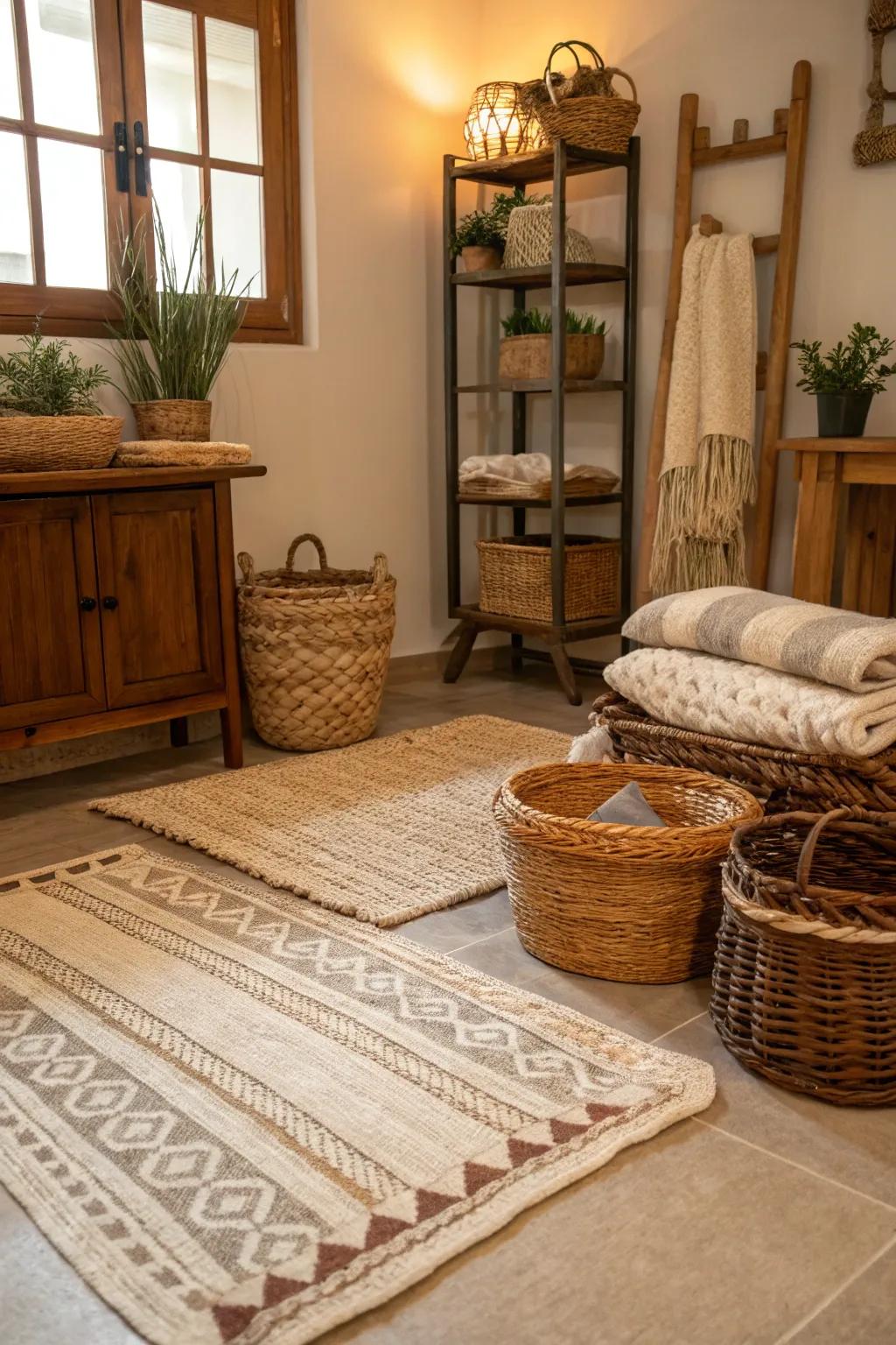 A room enriched with woven patterns and coastal appeal.