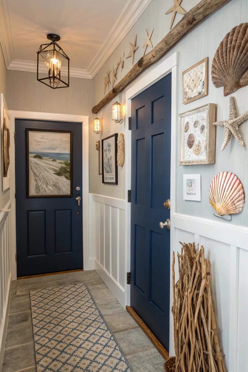 Ocean navy introduces refinement to seaside themes.