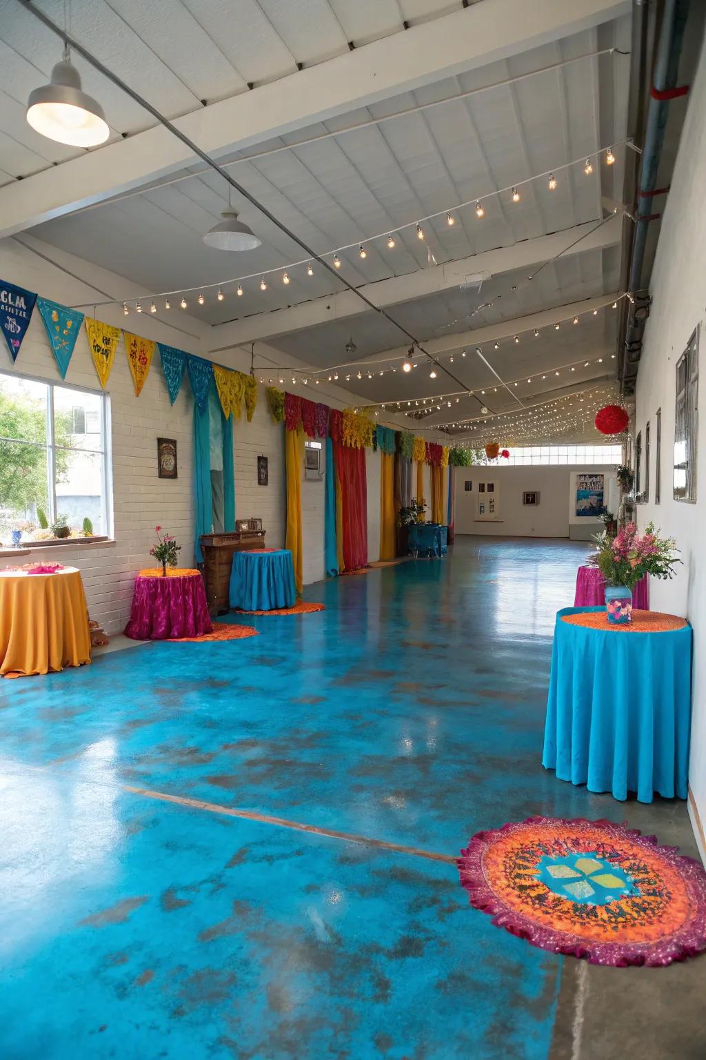 Colored concrete floors provide a burst of color and individuality.