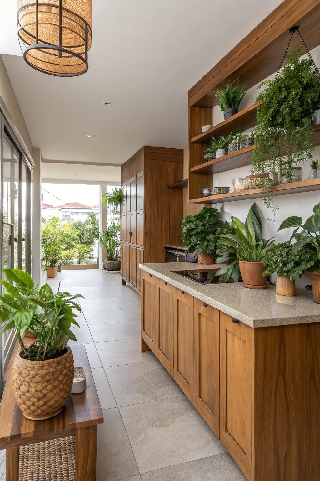 Organic elements add warmth and life to your kitchen space.