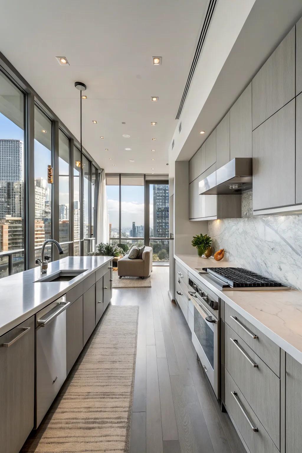 A contemporary condo kitchen boasting high-end finishes and an open-concept design.
