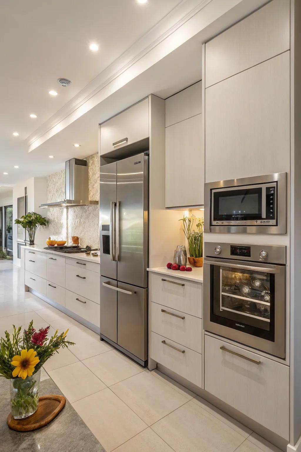 Modern appliances enhance the streamlined appearance of a contemporary kitchen.
