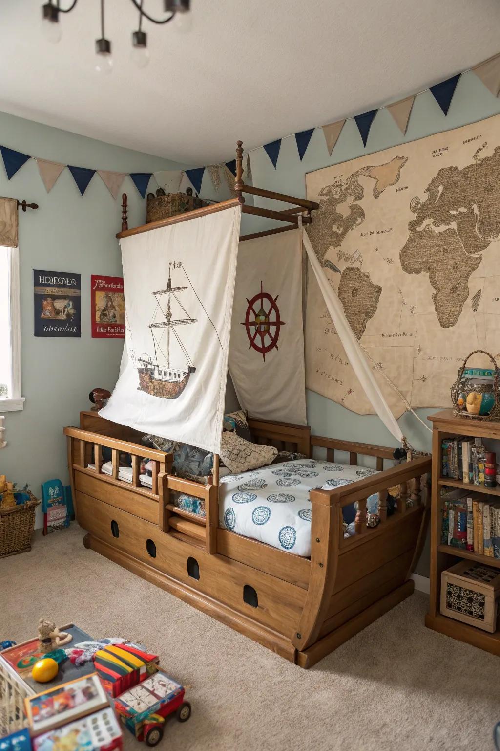 A pirate vessel bed turns sleep into an adventure.