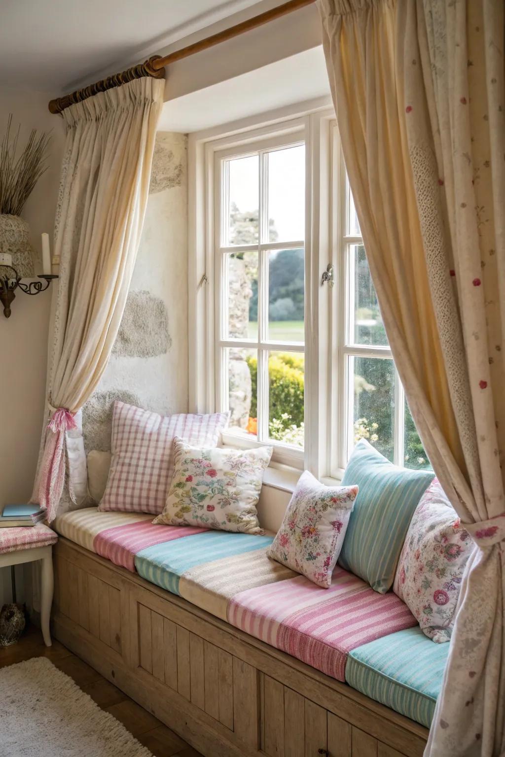 A comfortable window alcove is ideal for unwinding and enjoying the landscape.