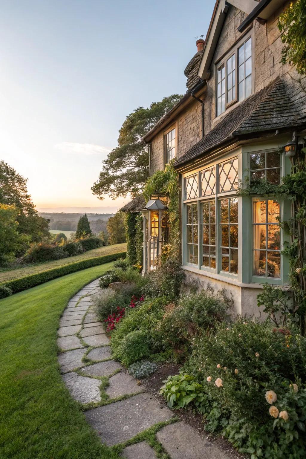 Expansive panes draw in natural light and garden scenes into the cottage.