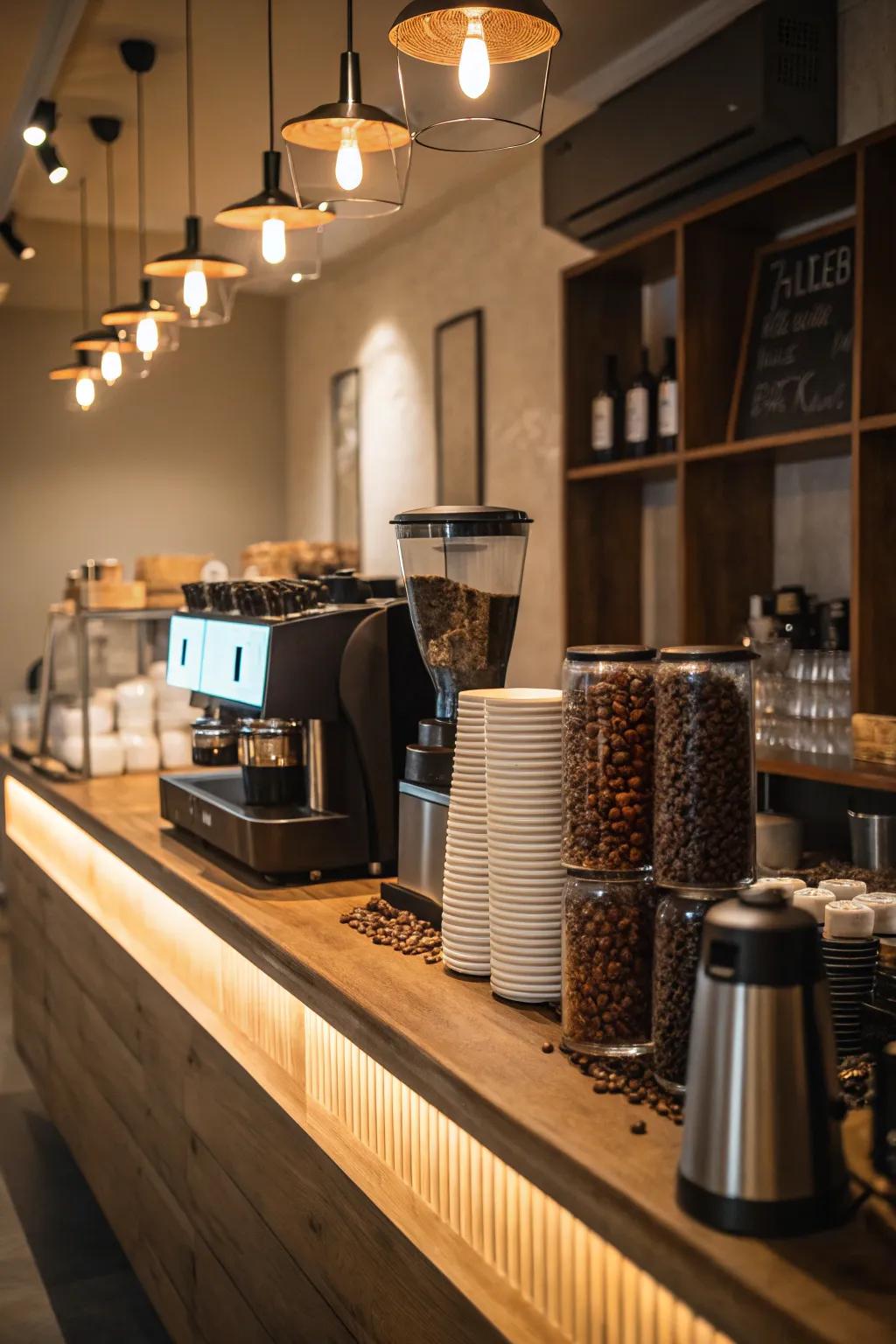 Accent lighting creates a cozy and inviting atmosphere.