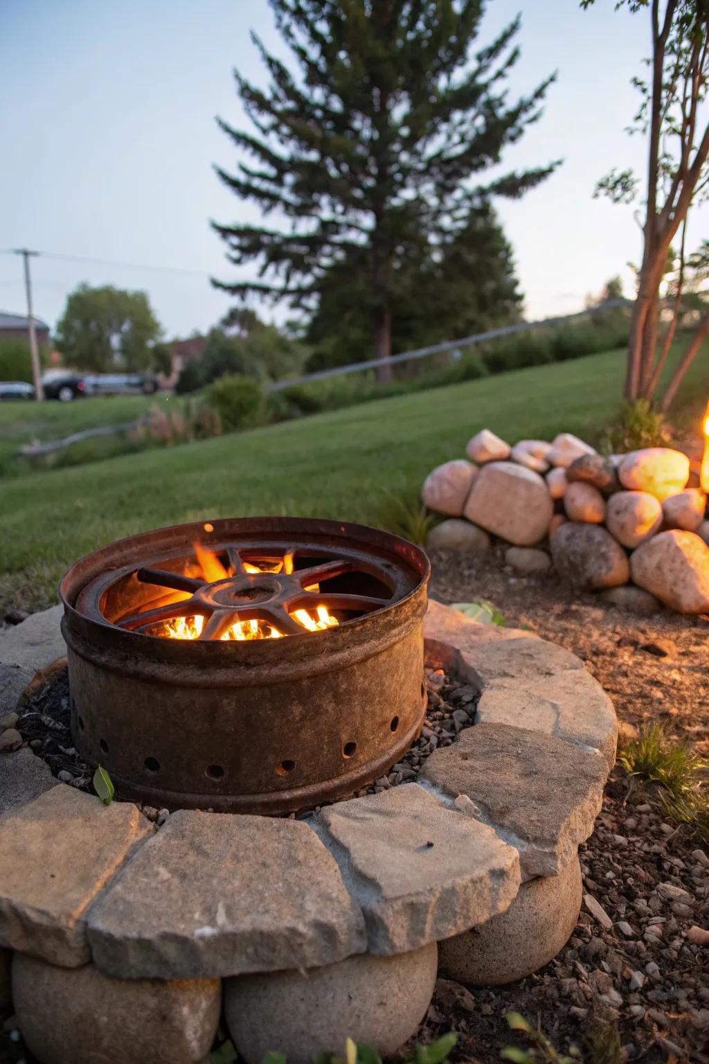 A rim fire pit is a distinctive and eco-friendly backyard enhancement.