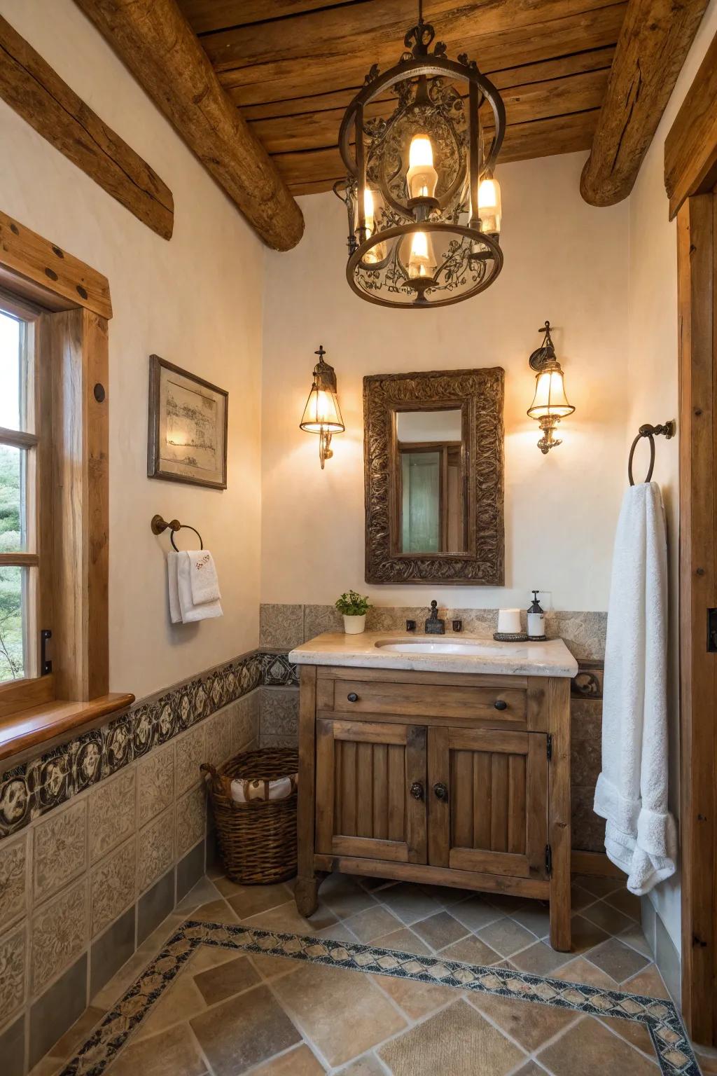 Antique hardware adds a timeless touch to this charming bathroom.