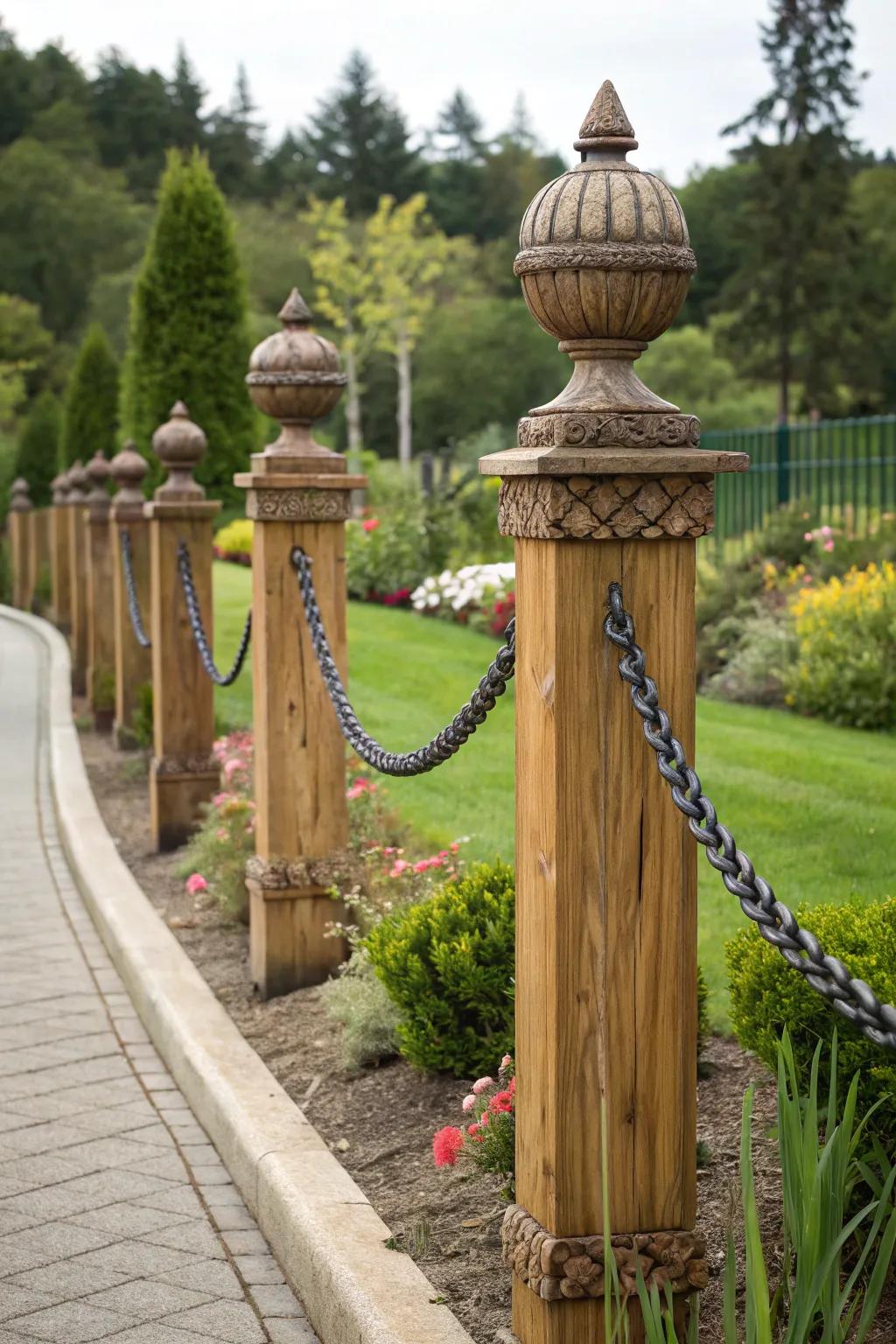Ornamental pole toppers elevate basic fencing into a chic declaration.