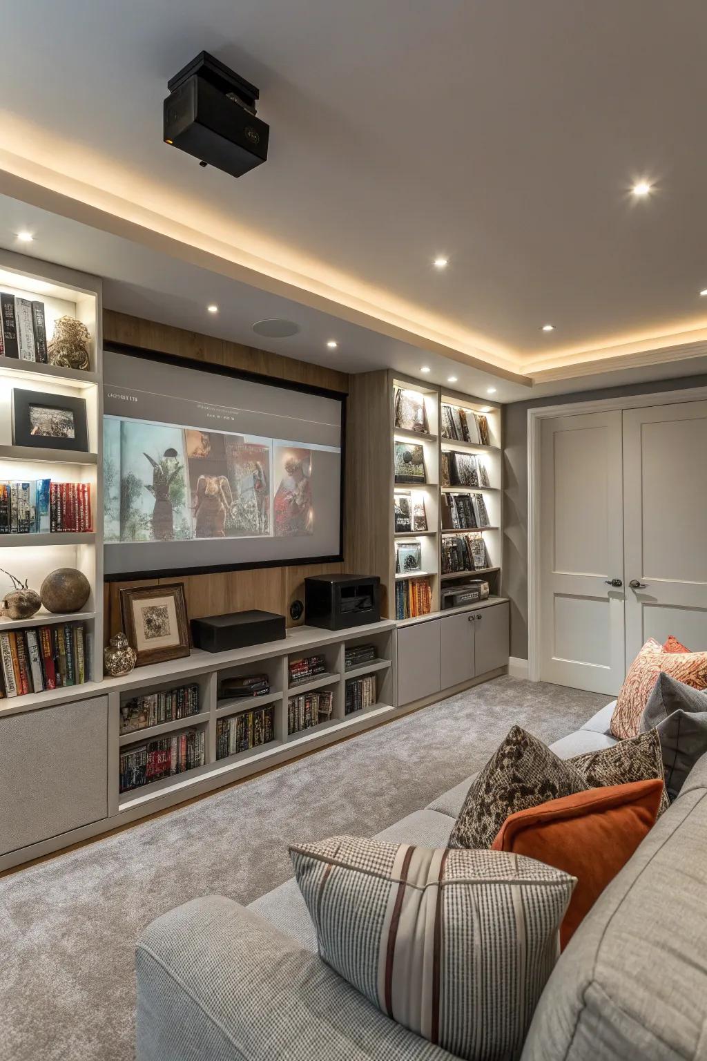 Your cinema room stays organized and stylish with built-in storage.