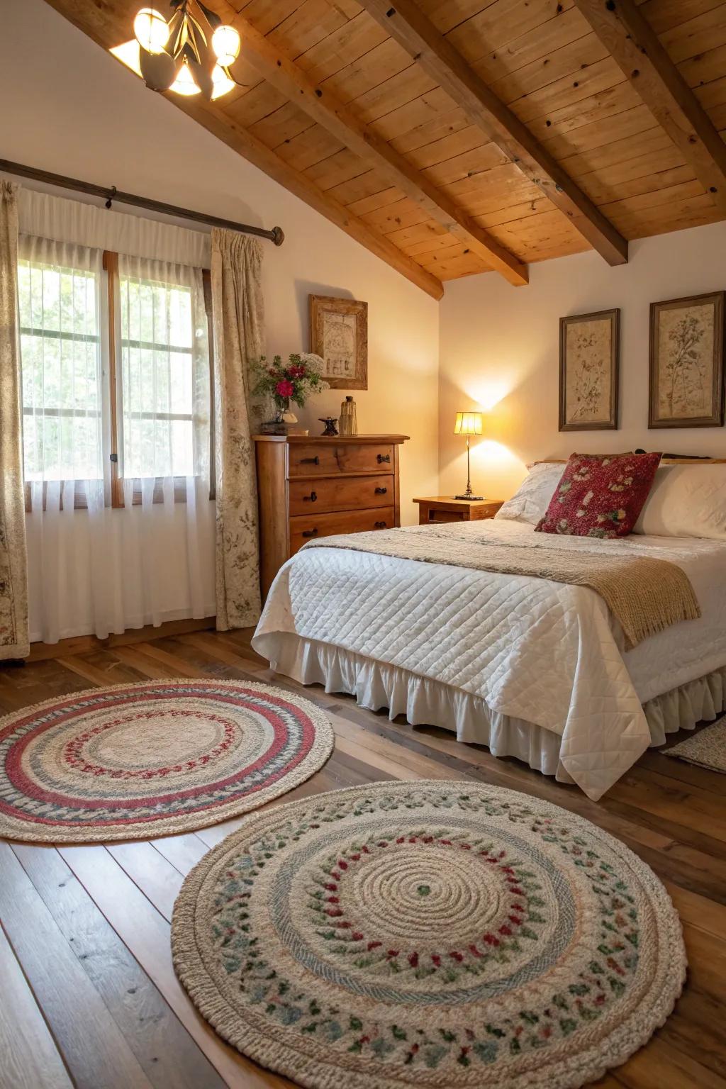 Rugs enrich with texture and warmth on the floor.