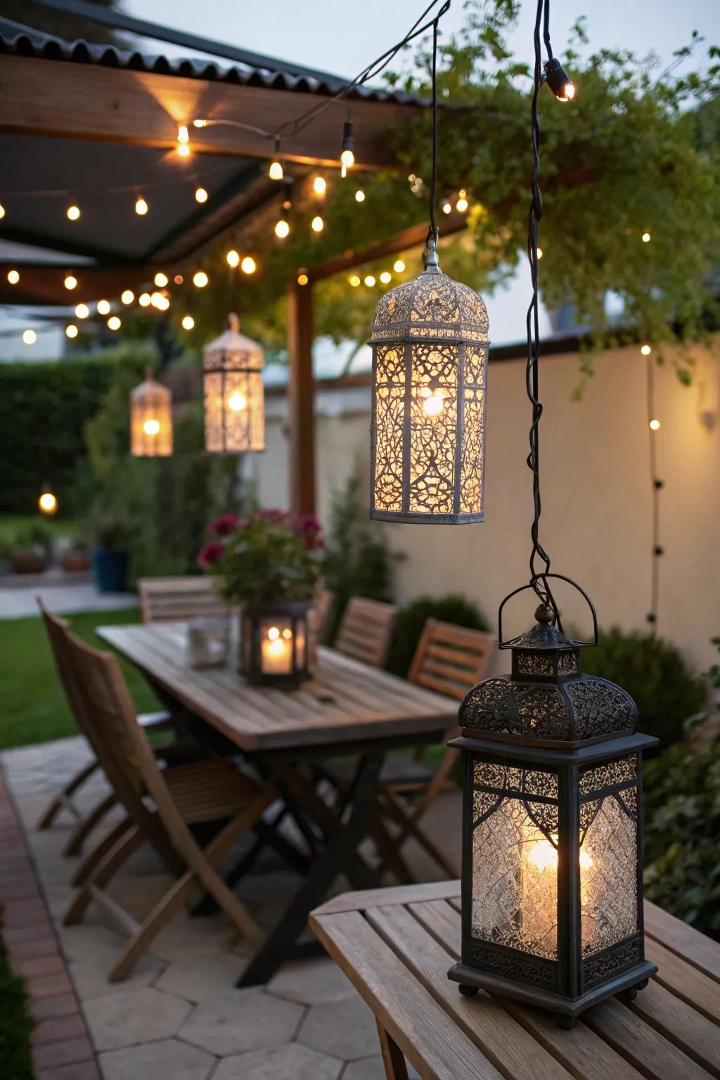 Lanterns impart charm and atmosphere to your patio.