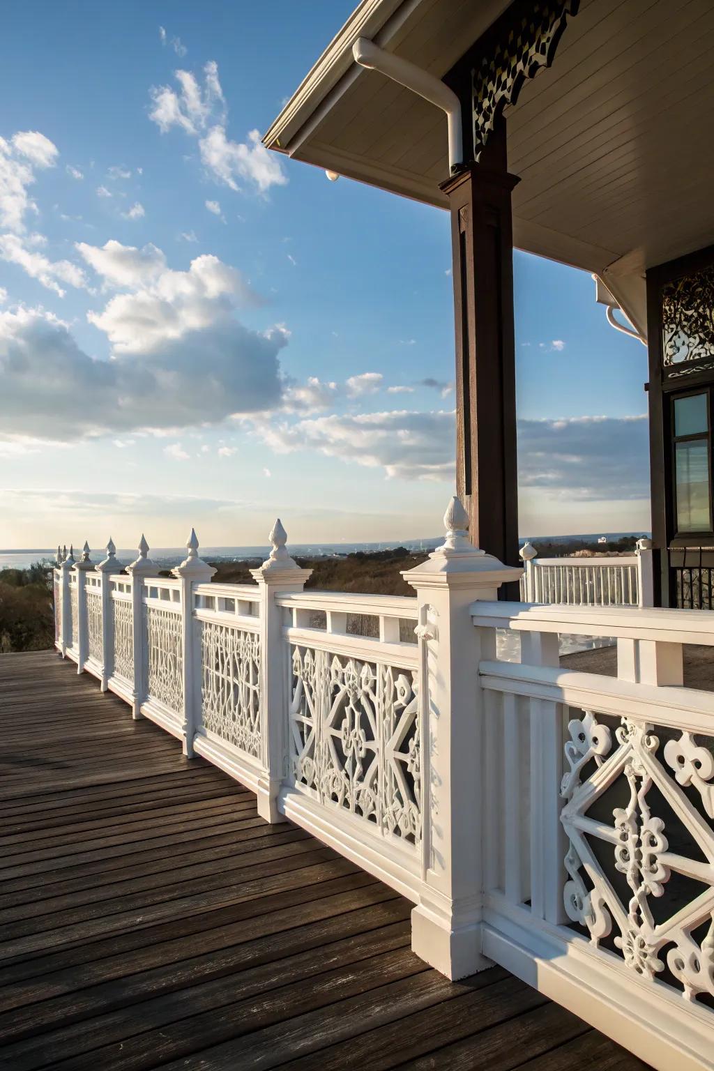 White features add a contemporary spin to Craftsman railings.