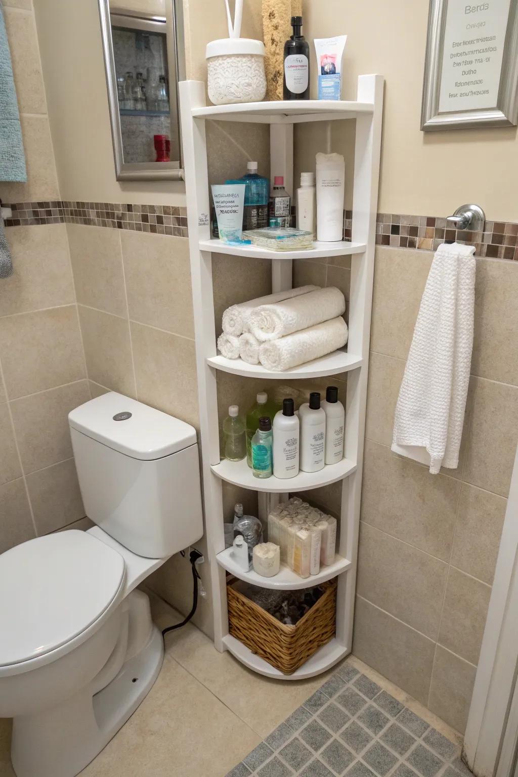 Corner fixtures take advantage of every bit of space in the bathroom.
