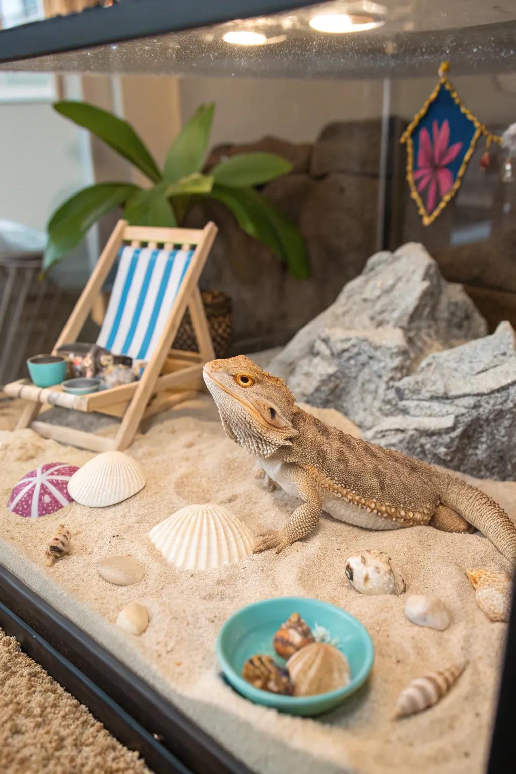A beach-themed habitat offering a coastal escape for your dragon.