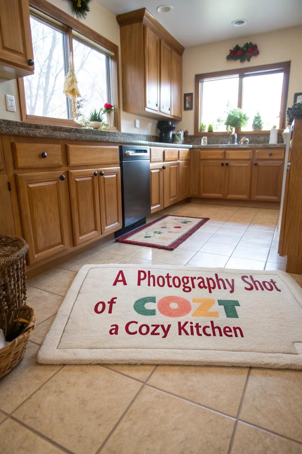 A bespoke saying carpet lends character and charm to any cooking space.