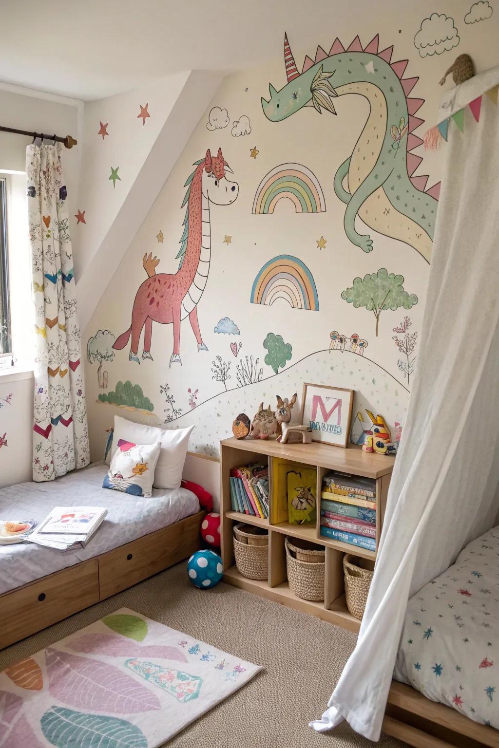 Whimsical beings infusing enchantment into a child's slumber area.