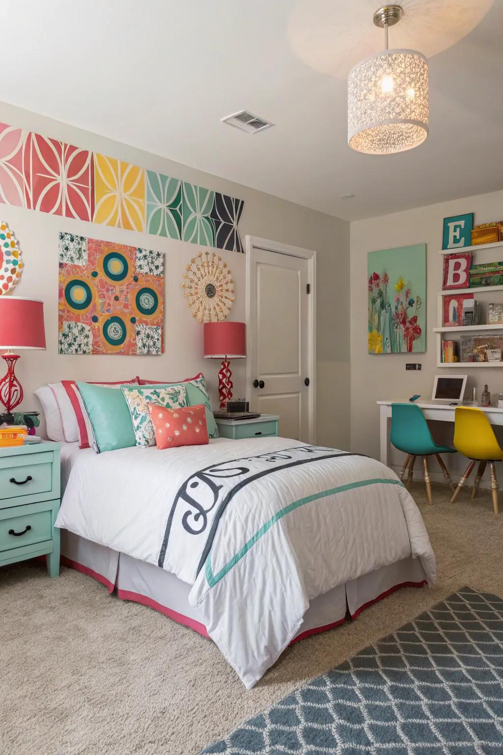 A personalized teen room featuring unique decor.