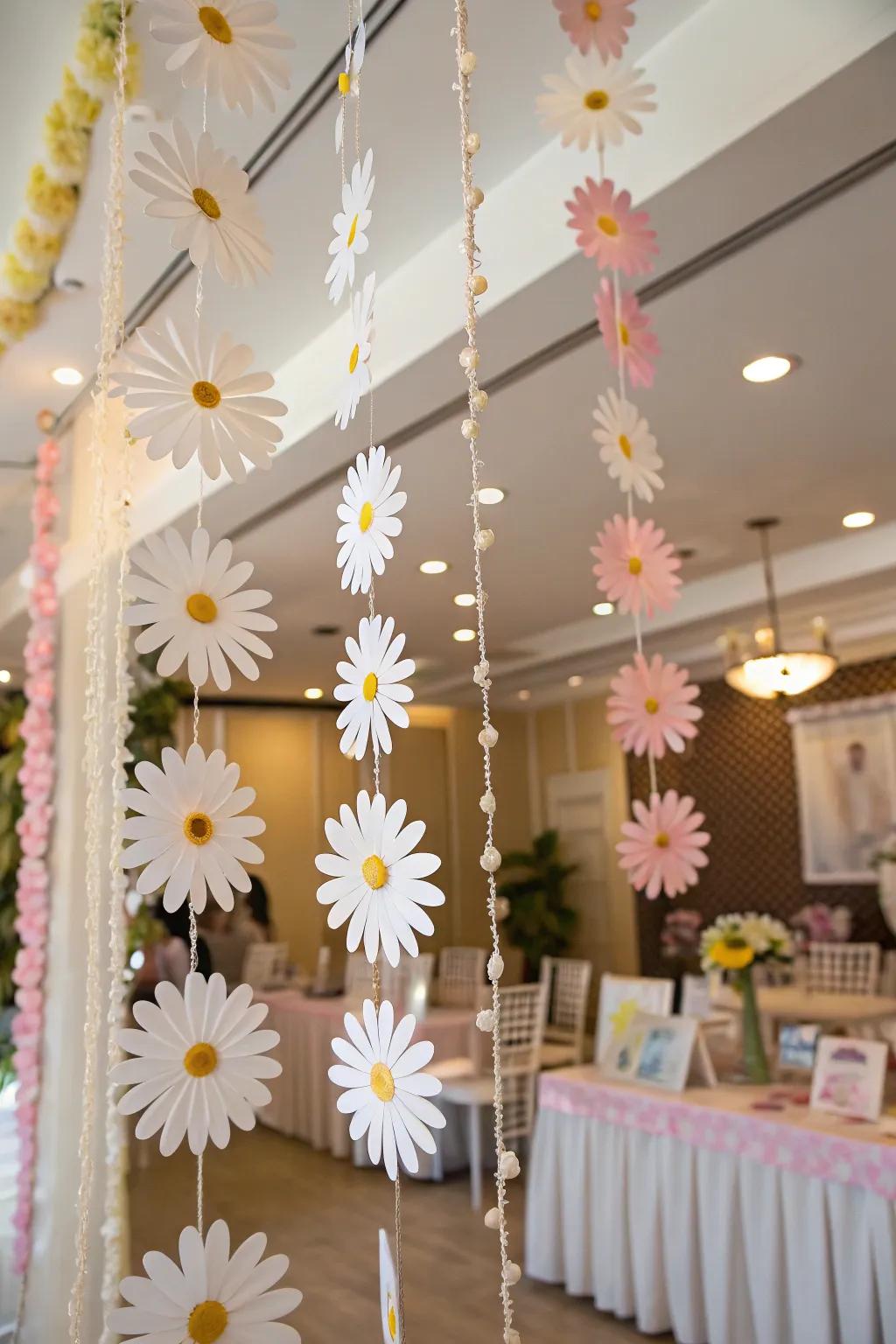 A personal touch with DIY daisy garlands.