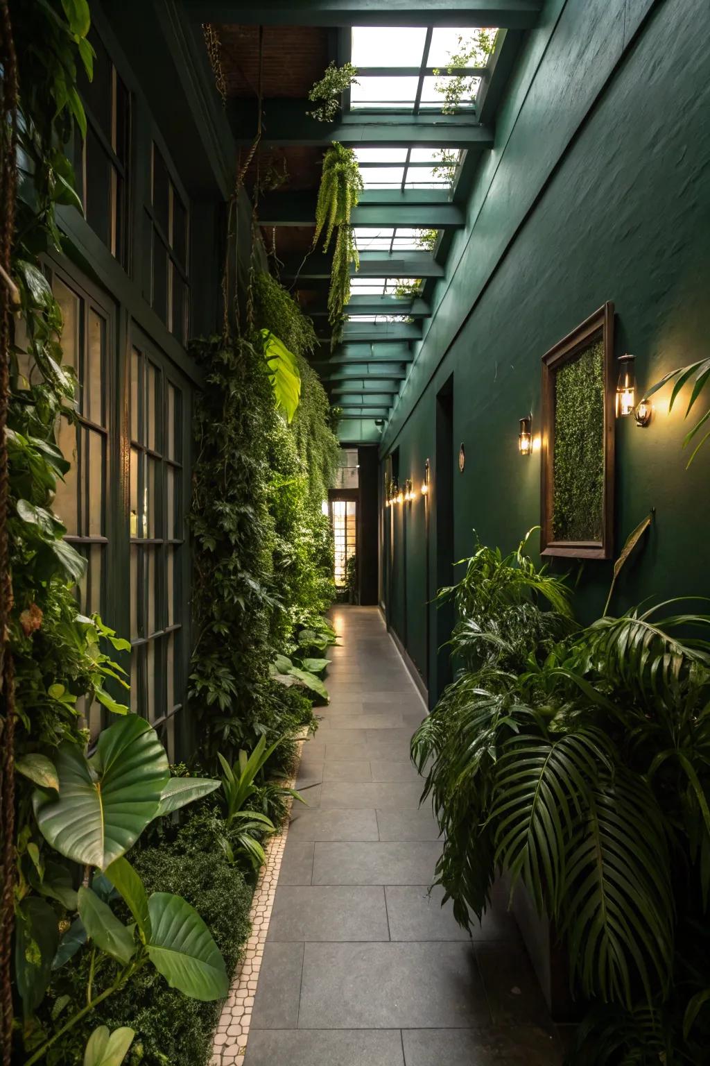 Flora introduces earthy tones to the verdant corridor.