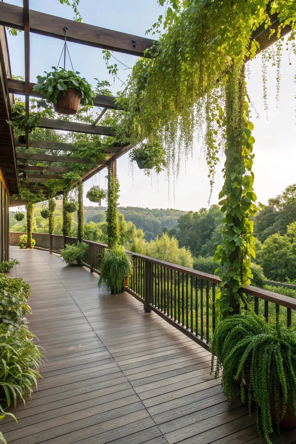 Overhead flora conveys a hint of nature to your deck cover.