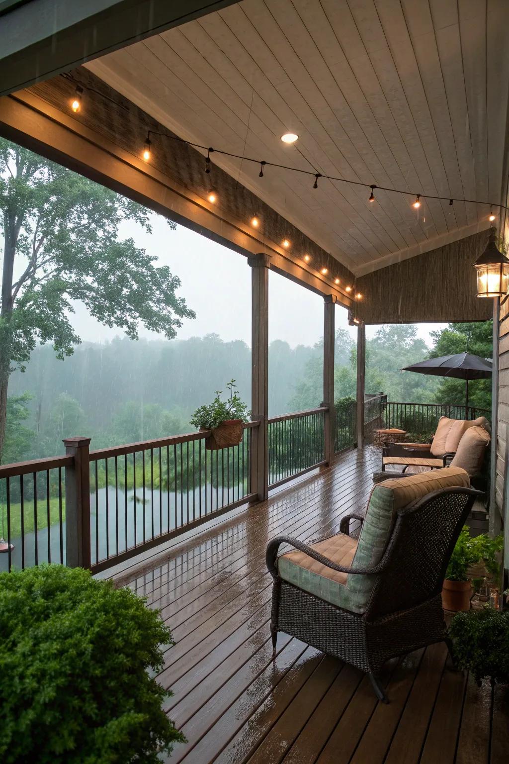 Covered patios offer protection and comfort in any weather.