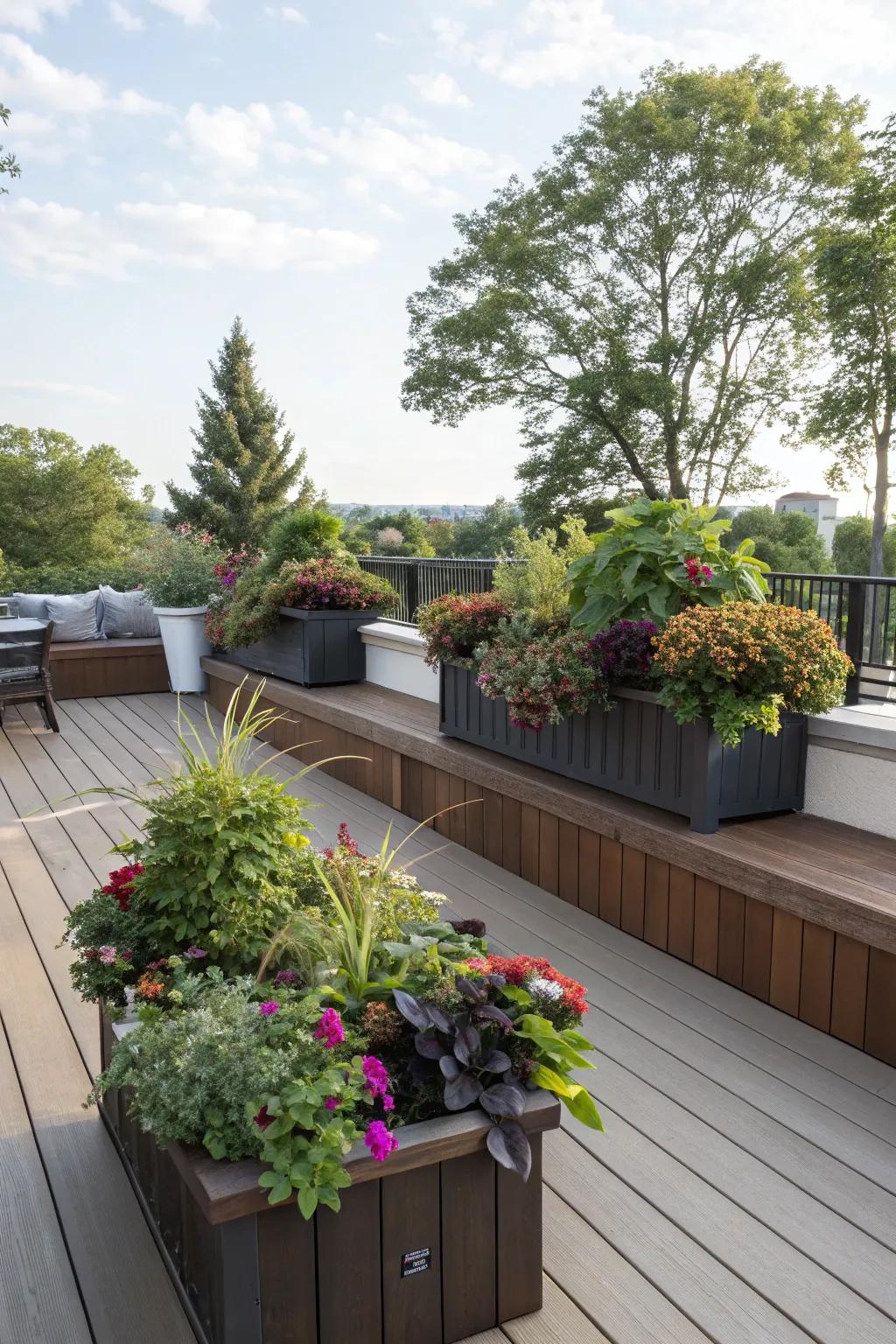 Concealed planters providing a surprise beneath seating.
