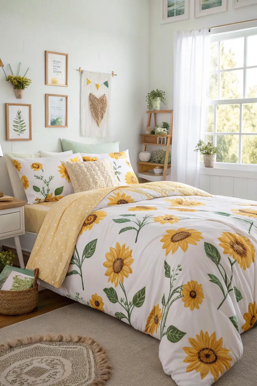 Sunflower bedding incorporates a cheerful touch to your personal getaway.