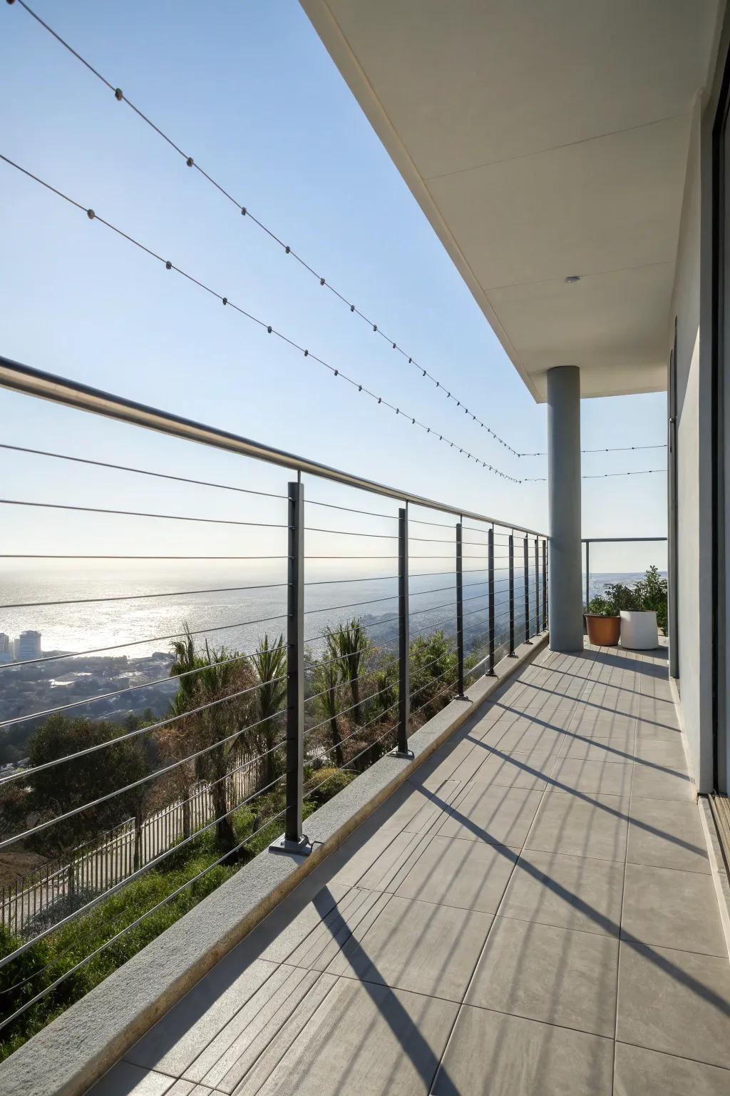 Cable railings provide a modern, unobtrusive appearance.