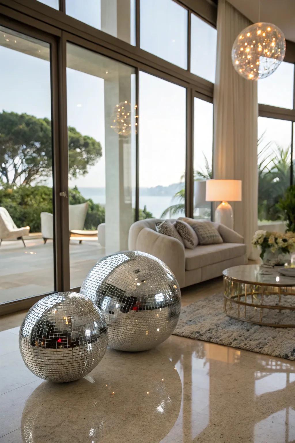 Mirrored orbs incorporating a contemporary reflective hint