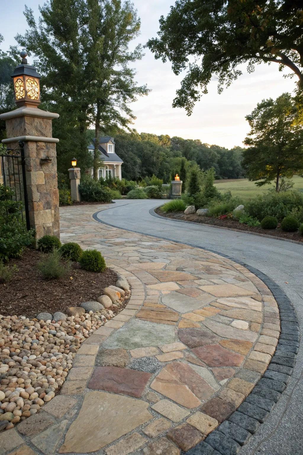 Genuine rock adds sophistication and persona to this exquisitely crafted driveway.