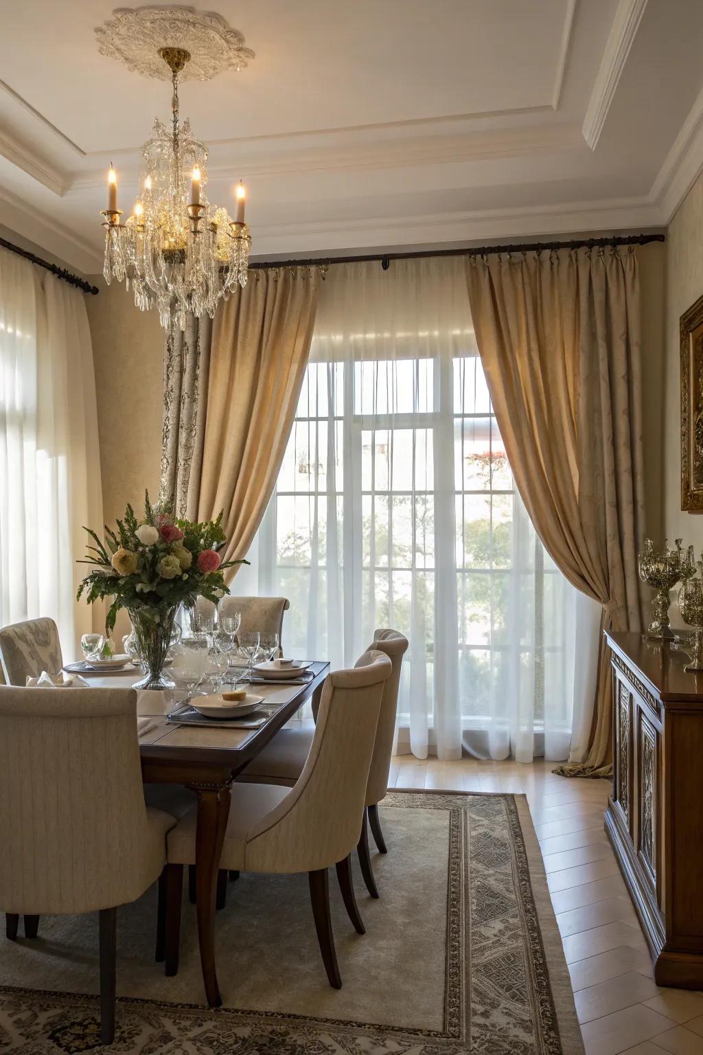 Window coverings that maximize sunlight in the dining room.