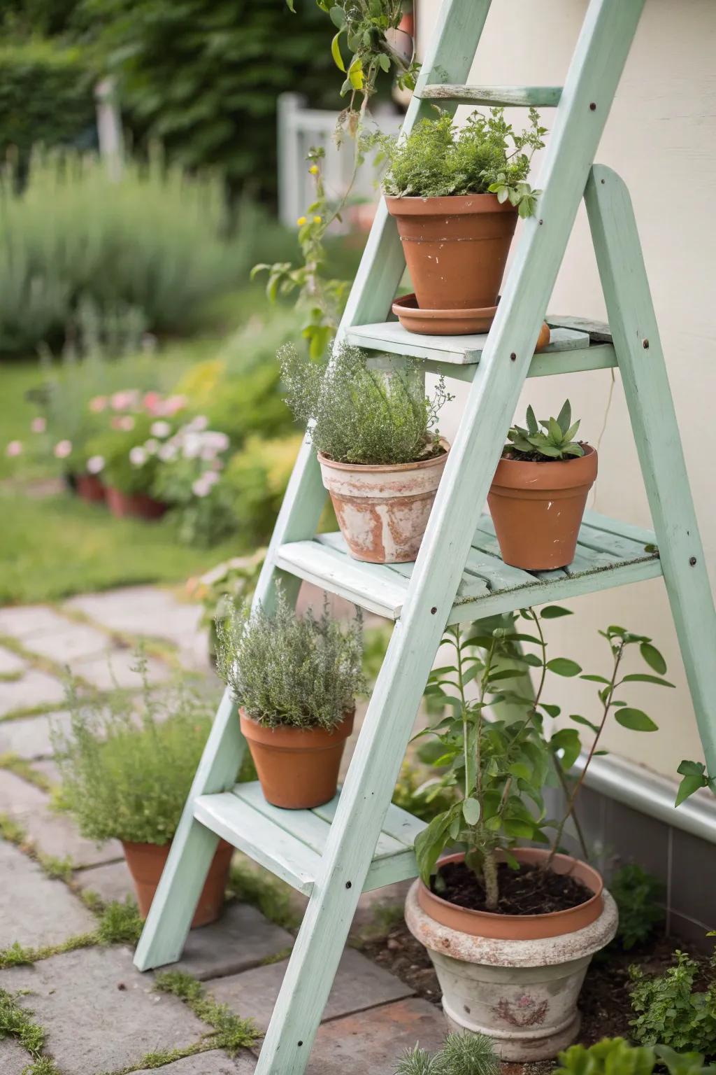 Make your garden better with a stylish and crafty ladder planter, where simple design meets natural charm. #DIYGarden #ScandiBoho