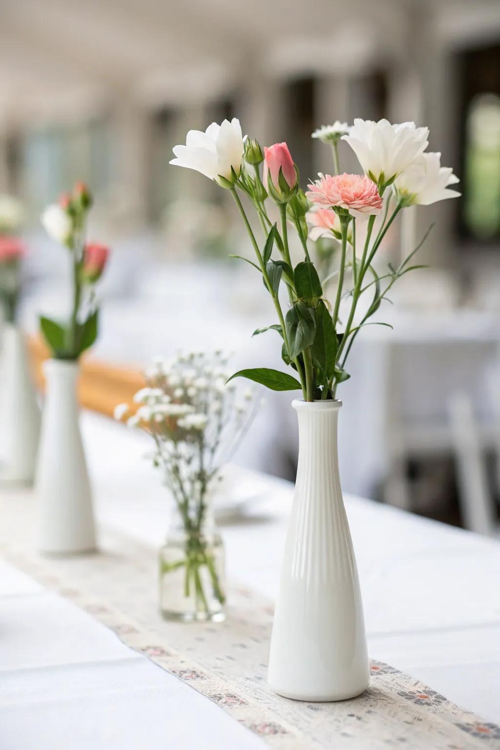Simple polish using single-flower vases.