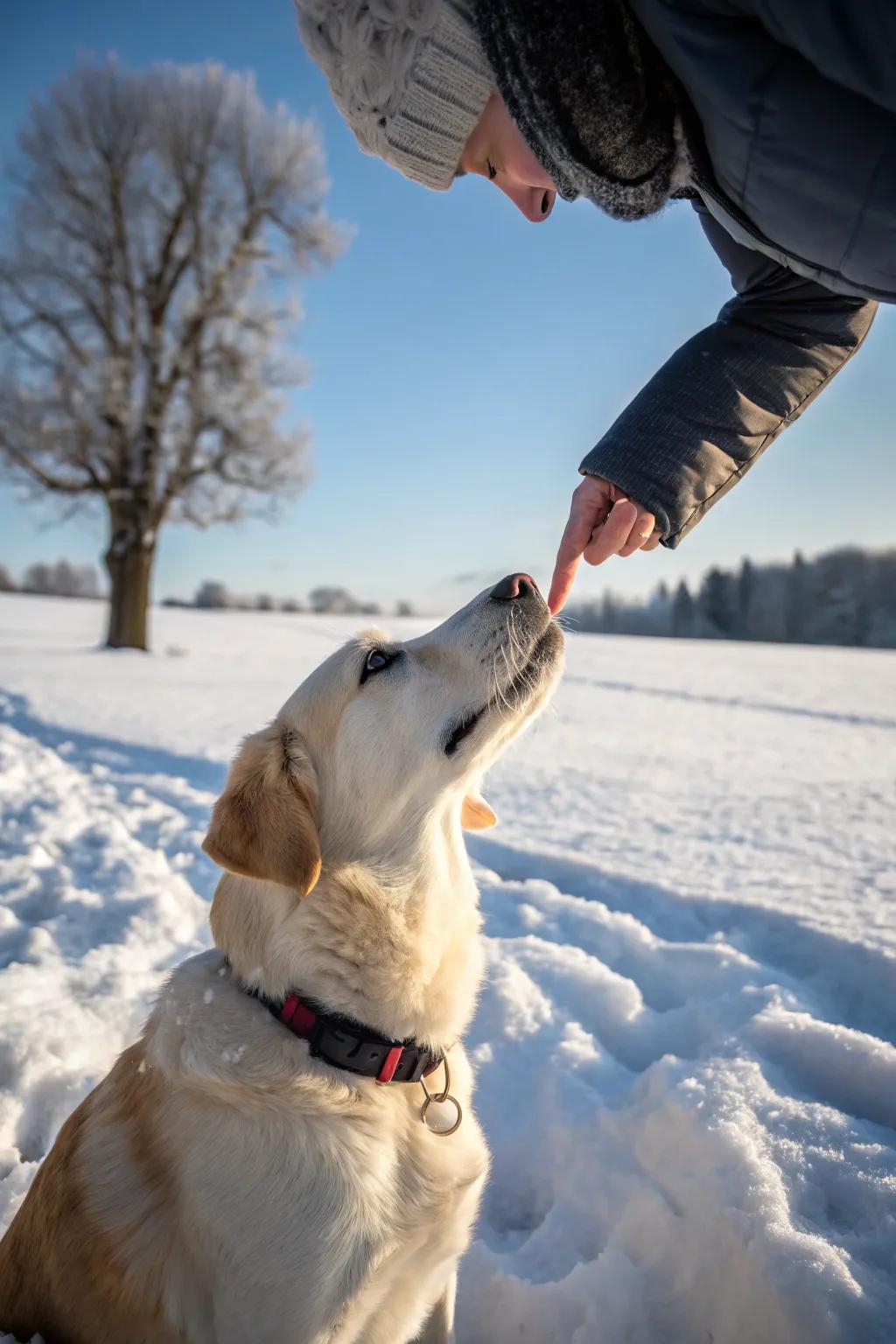 A sweet snowy nose touch moment.