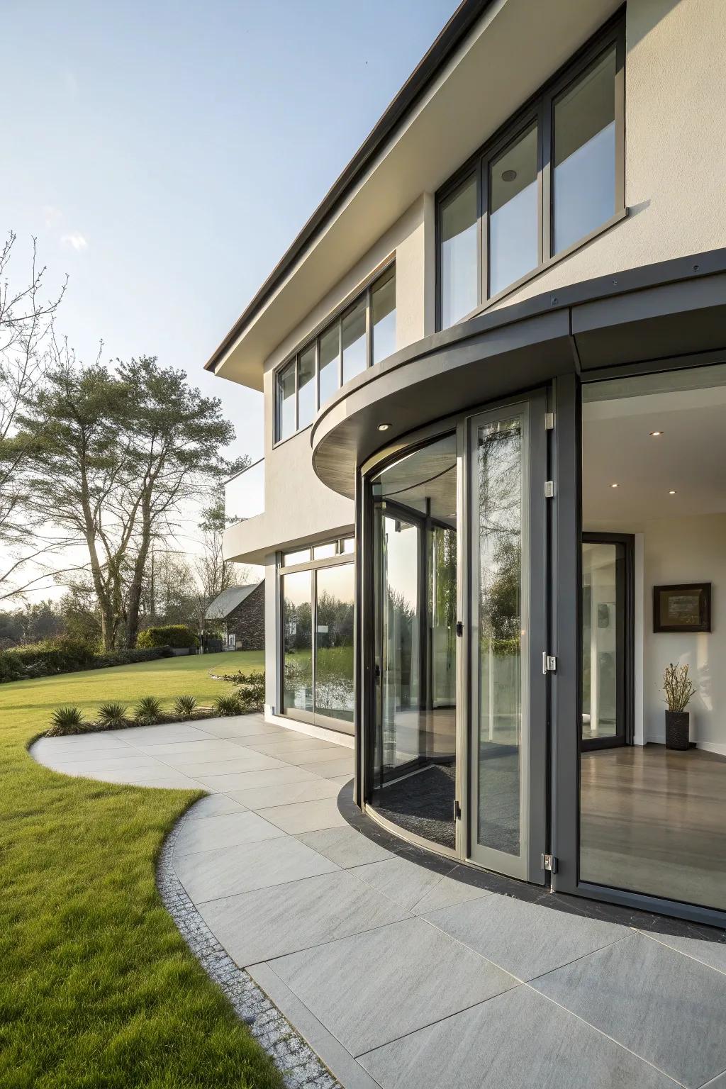 Pivoting doors present a contemporary, space-saving choice.