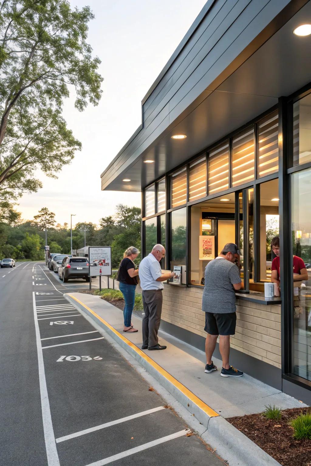 Efficient drive-thru design featuring simple navigation for patrons.