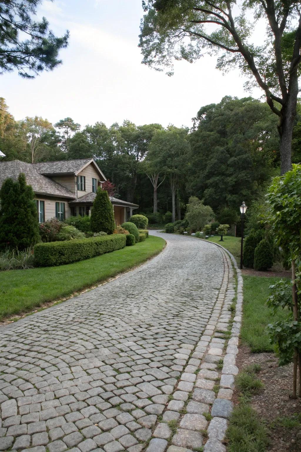 Pebble-stones add texture and charm to this driveway entry.