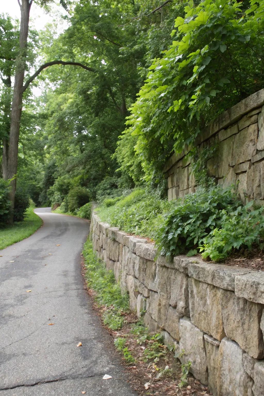 Supportive walls impart structure and texture to your driveway's framework.