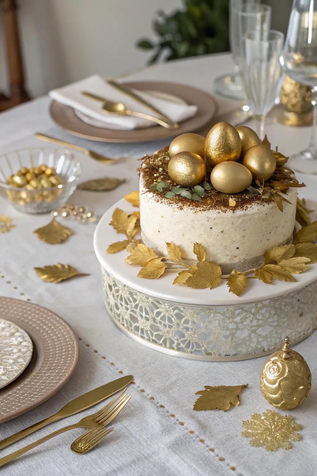 Auric gems introduce a dash of allure to this Easter cake.