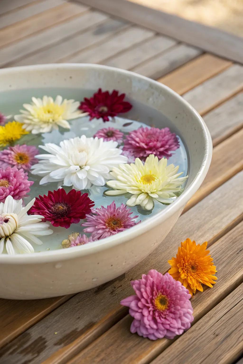 Tranquil and elegant, drifting flowers offer display.