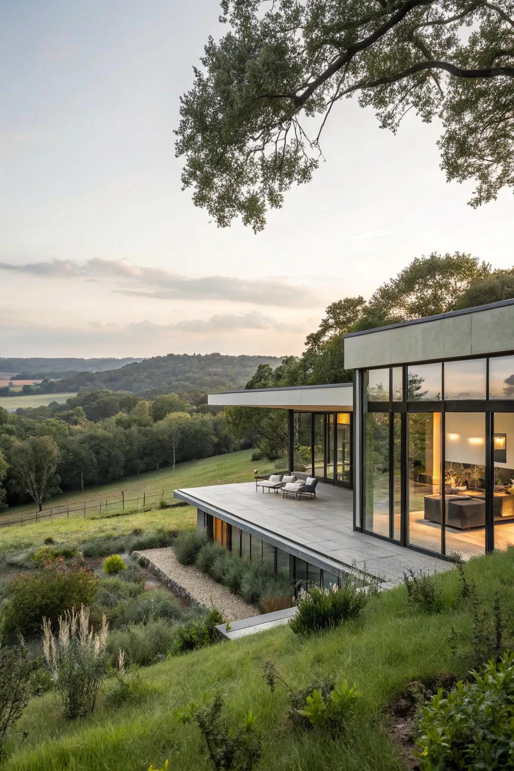 A home with remarkable architectural design, perfectly fitted into the natural scenery.