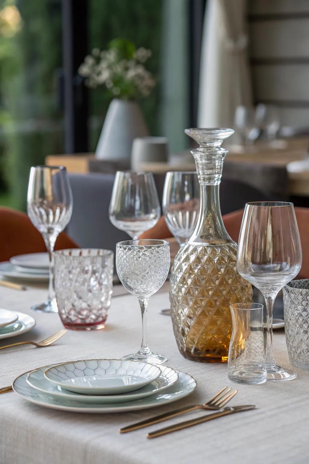 Diverse glassware enhances the table's sophistication.