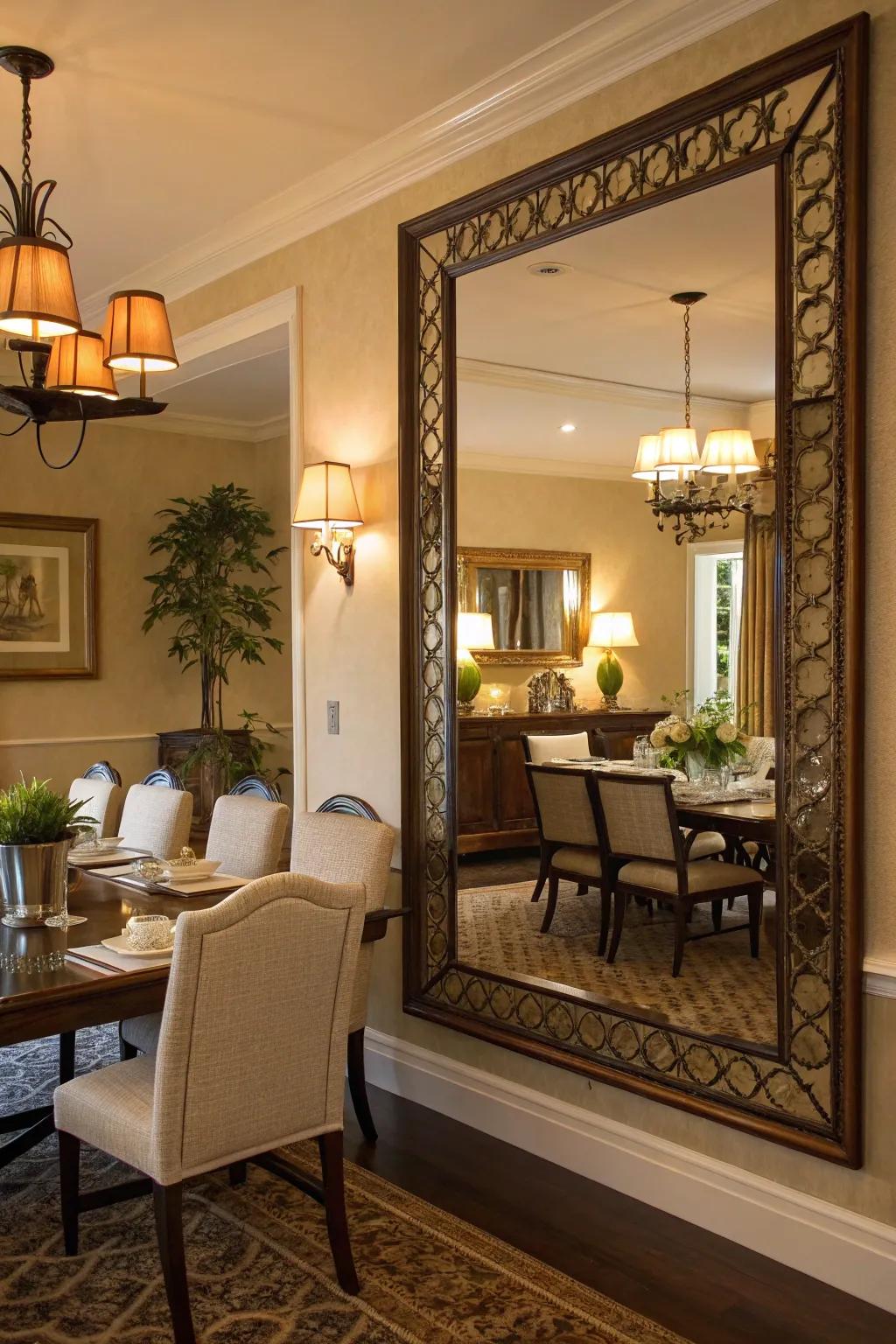 A strategically placed mirror amplifying light and space.