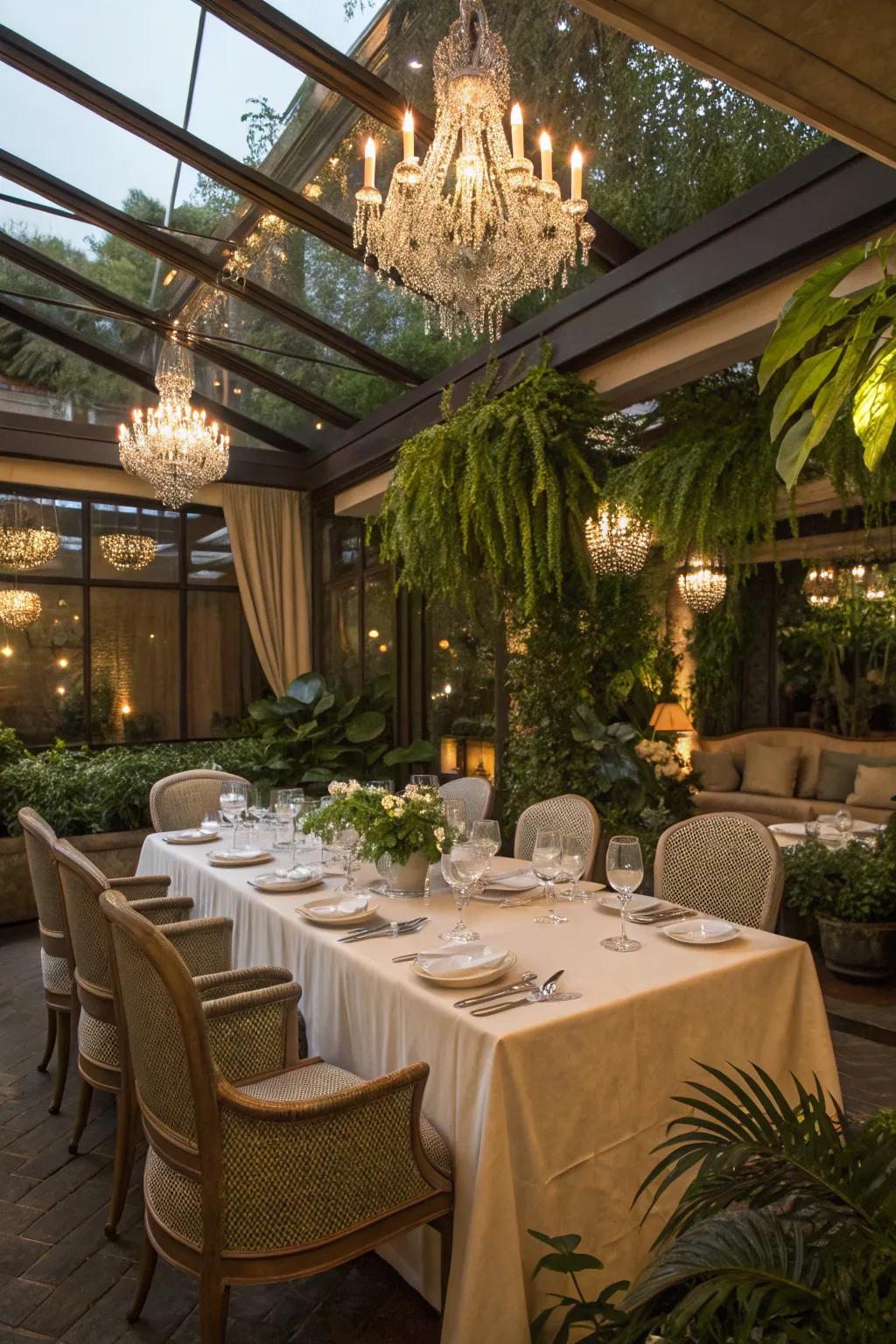 An appealing dining space situated on the patio, harmonizing comfort and elegance.